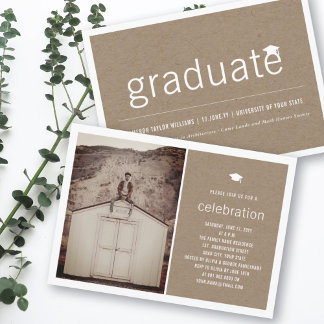 Invitation Marron Kraft Simple Photo de Diplômé Fête de Remis