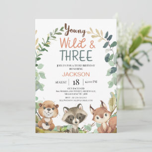 Invitation Marron Rustique Forêt Jeune Sauvage Trois Annivers