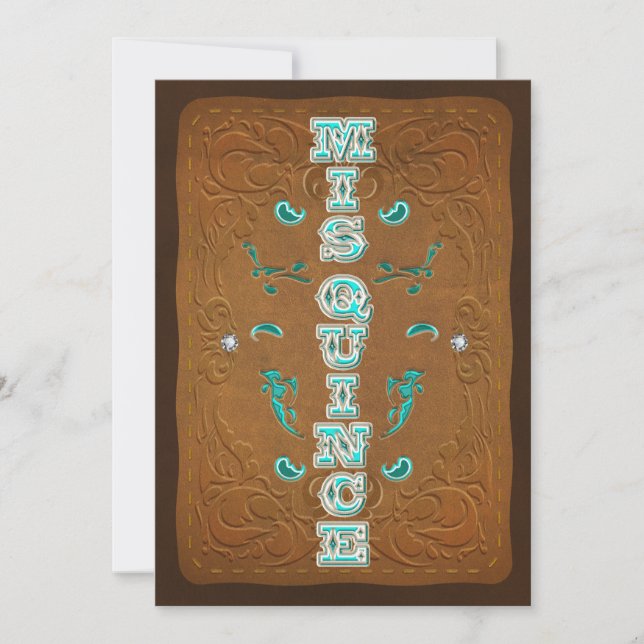Invitation Marron rustique occidental et turquoise MIS QUINCE (Devant)