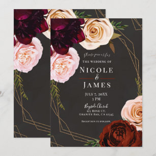 Invitation Marron Rustique & Or Moderne Fleurs Sombres Mariag