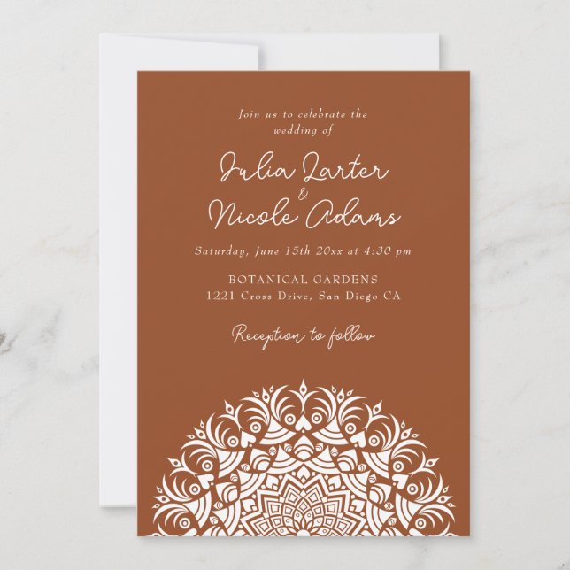 Invitation Marron Selle Cuivre Brûlé Mandala Abstrait Mariage (Devant)