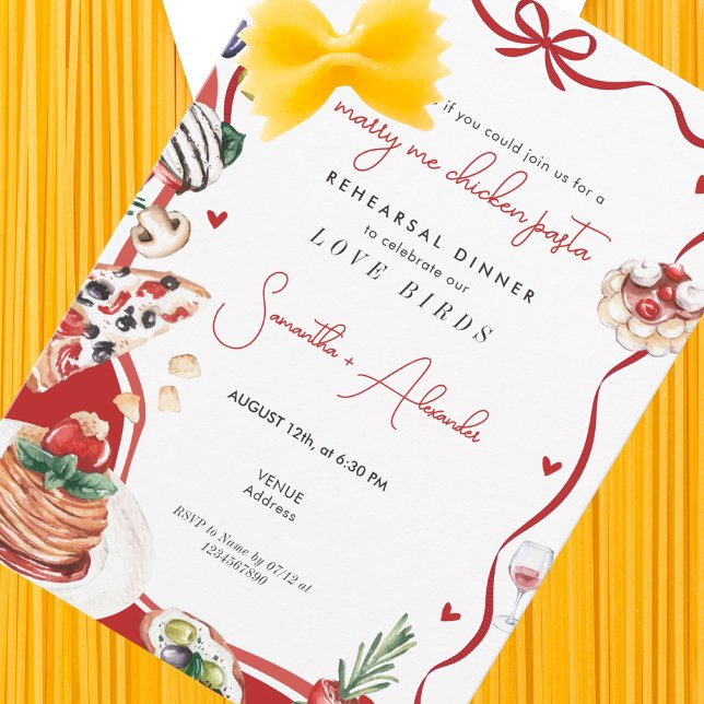 Invitation Marry Me Chicken Pasta Wedding Rehearsal Dinner (Marry Me Chicken Pasta Foodie Couple Engagement Italian Wedding Rehearsal Dinner Brunch Invitation )