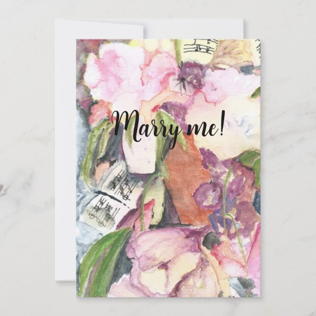 Invitation Marry me Watercolor agenda de musique florale (Devant)
