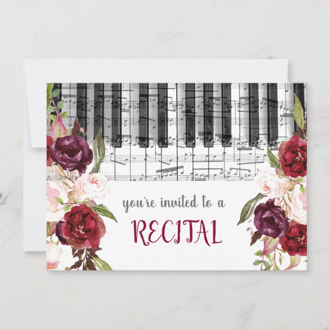 Invitation marsala aquarelle fleurs musique récital (Devant)