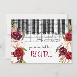 Invitation marsala aquarelle fleurs musique récital