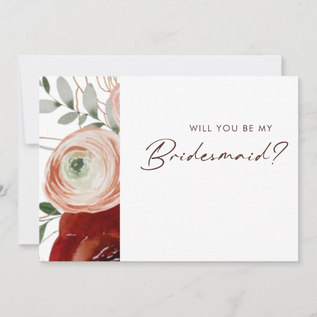 Invitation Marsala Automne Floral Blanc Bridesmaid Propositio (Devant)