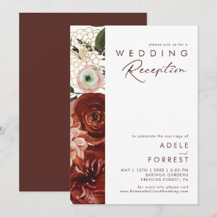 Invitation Marsala Automne Floral Réception de Mariage Blan