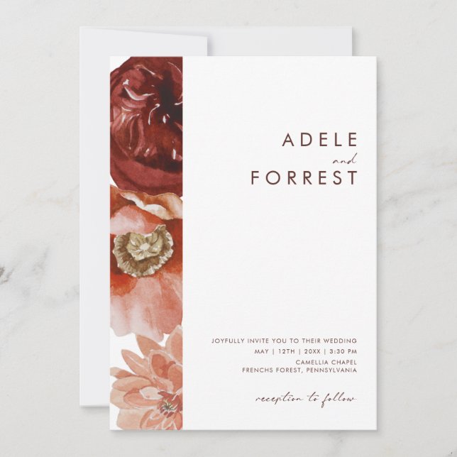 Invitation Marsala Autumn Floral | Blanc Tout en un mariage (Devant)