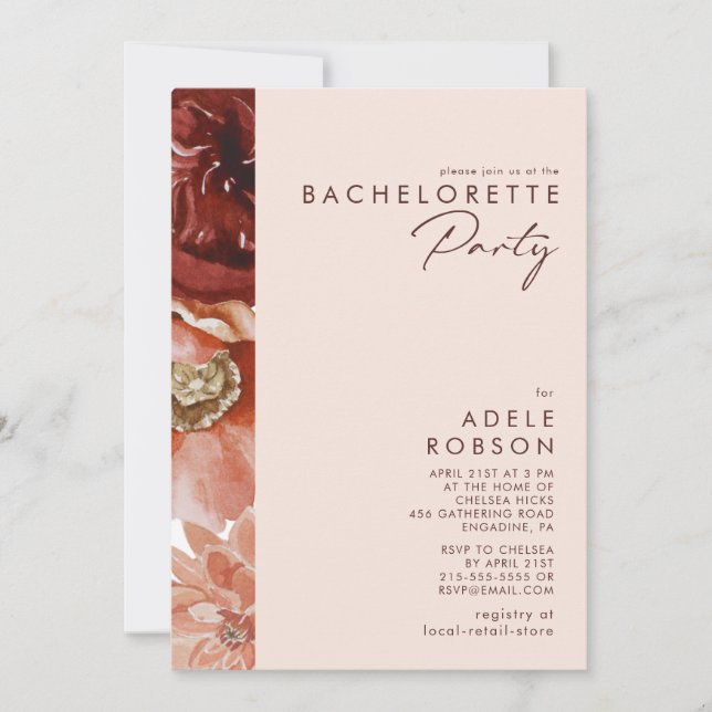 Invitation Marsala Autumn Floral | Blush Bachelorette Party (Devant)