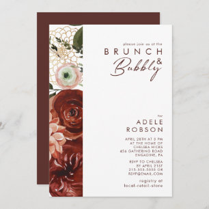 Invitation Marsala Autumn Floral   Brunch blanc et bulle