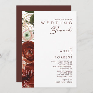 Invitation Marsala Autumn Floral   Brunch Mariage blanc