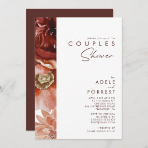 Invitation Marsala Autumn Floral   Douche Couples Blanches