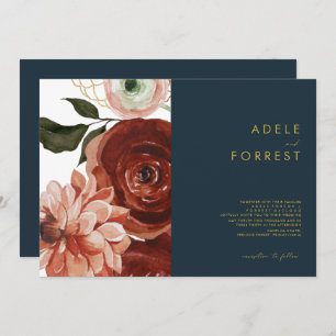 Invitation Marsala Autumn Floral   Mariage horizontal de la m