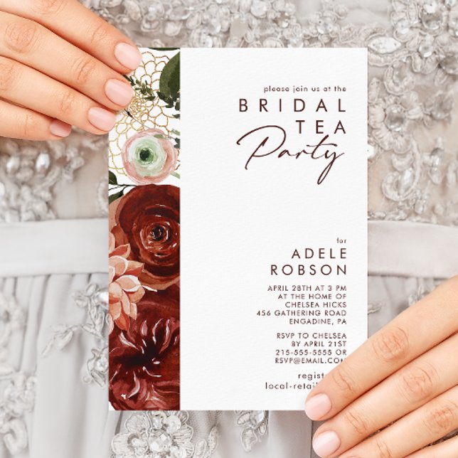 Invitation Marsala Autumn Floral | White Bridal Tea Party (Créateur téléchargé)