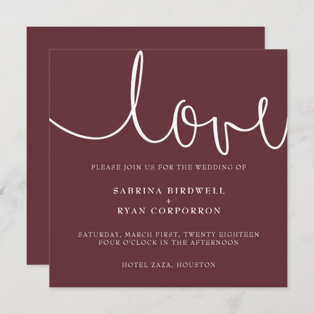 Invitation Marsala + blanc classique élégant mariage invitati (Devant / Derrière)
