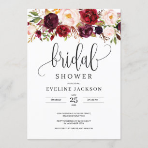 Invitation Marsala Blush Floral Douche nuptiale