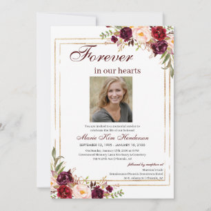 Invitation Marsala Boho Gold Memorial Service funéraire Photo