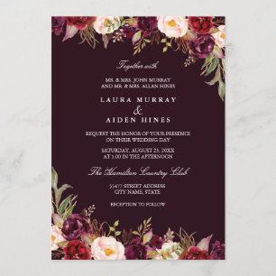 Invitation Marsala Bourgogne Aquarelle Mariage Floral