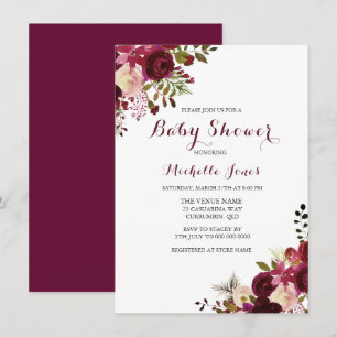 Invitation Marsala Bourgogne Rouge Baby shower de printemps F