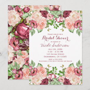 Invitation Marsala Bourgogne Rustique Floral Glam Mariage Dou
