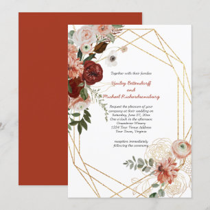 Invitation Marsala Bourgogne triple Mariage Floral