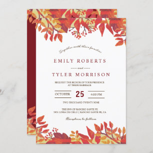 Invitation Marsala Brown Bourgogne Floral Mariage de automne