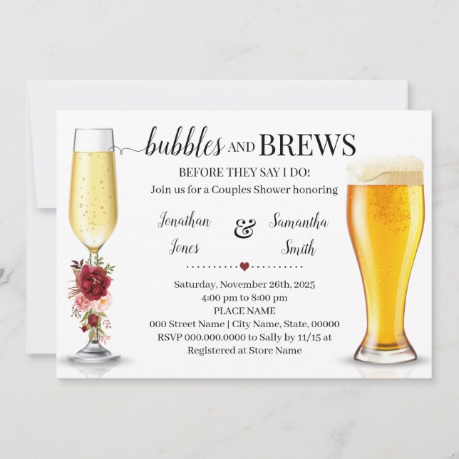 Invitation Marsala Bubbles & Brews avant de faire Couples Dou (Devant)