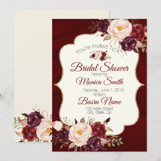 Invitation Marsala Burgandy Aquarelle Fête des mariées floral