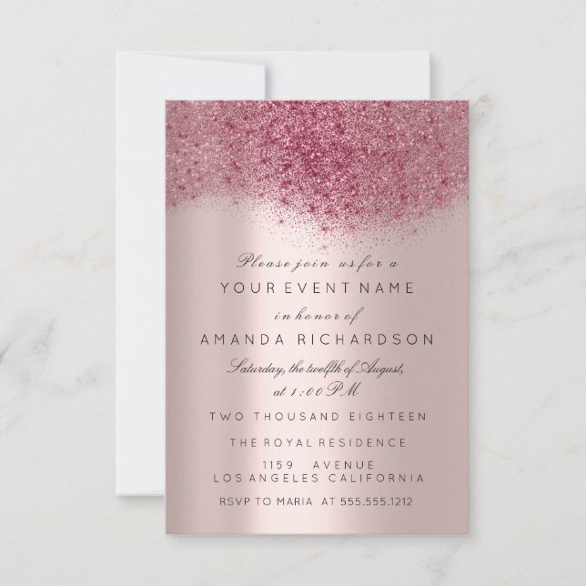 Invitation Marsala Burgundy Maroon Rose Gol Bridal Sweet 16e (Devant)
