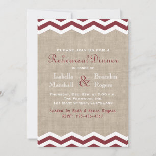 Invitation Marsala Chevrons sur Burlap Rehearsal Dinner Invit