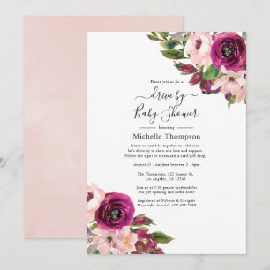 Invitation Marsala et Blush Floral Drive par douche