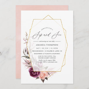 Invitation Marsala et Blush Géométrique Sip et Voir la fête
