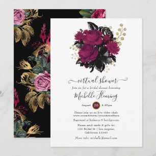 Invitation Marsala et floral doré virtuel Shower