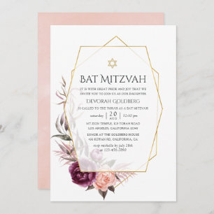 Invitation Marsala et flush Bat mitzvah géométrique