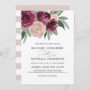 Invitation Marsala et Mariage d'aquarelle rose