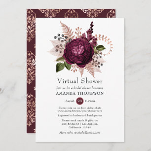 Invitation Marsala et Rose Gold Floral Douche virtuelle