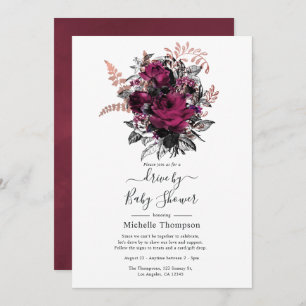 Invitation Marsala et Rose Gold Floral Drive par douche