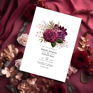 Invitation Marsala et Rose Gold Floral Vintage Wedding