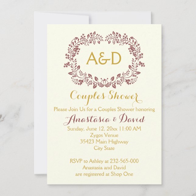 Invitation Marsala feuillage couronne mariage couples douche (Devant)
