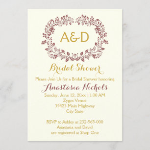 Invitation Marsala feuillage & initiales douche mariage nupti