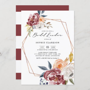 Invitation Marsala Fleurs d'automne Déjeuner nuptial géométri