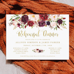 Invitation Marsala Floral Automne Gold Dinner Card