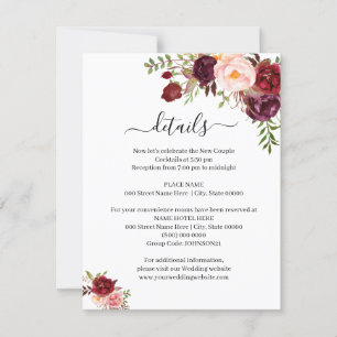 Invitation Marsala Floral Romantic Boho Chic Insert Card