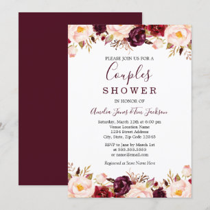 Invitation Marsala Floral Rouge Bourgogne Couples Douche