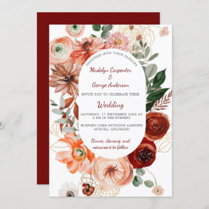 Invitation Marsala Mariage à charpente florale d'automne
