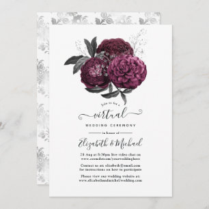 Invitation Marsala, noir et argent Floral Mariage virtuel