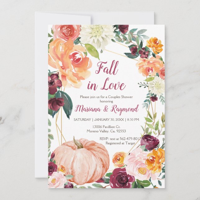 Invitation Marsala Orange Citrouille tombe Dans Amour Couples (Devant)