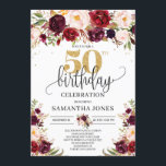 Invitation Marsala parties scintillant d'or floral bordeaux 5<br><div class="desc">Parties scintillant d'or floral bordeaux Marsala 50e anniversaire invitation,  Contactez-moi pour les articles correspondants ou pour la personnalisation,  Roses blush ©</div>
