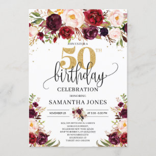 Invitation Marsala parties scintillant d'or floral bordeaux 5