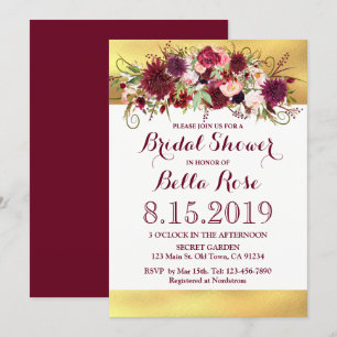 Invitation Marsala Red Burgundy Gold Fête des mariées Invitat